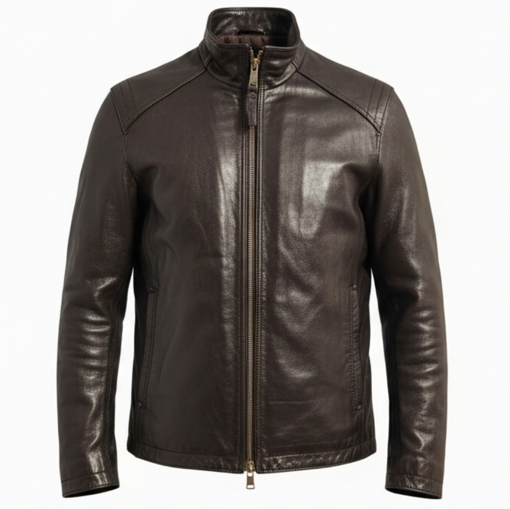 ANDREW MARC MARC NY Men's Sleek deep Chocolate Brown Leather Jacket